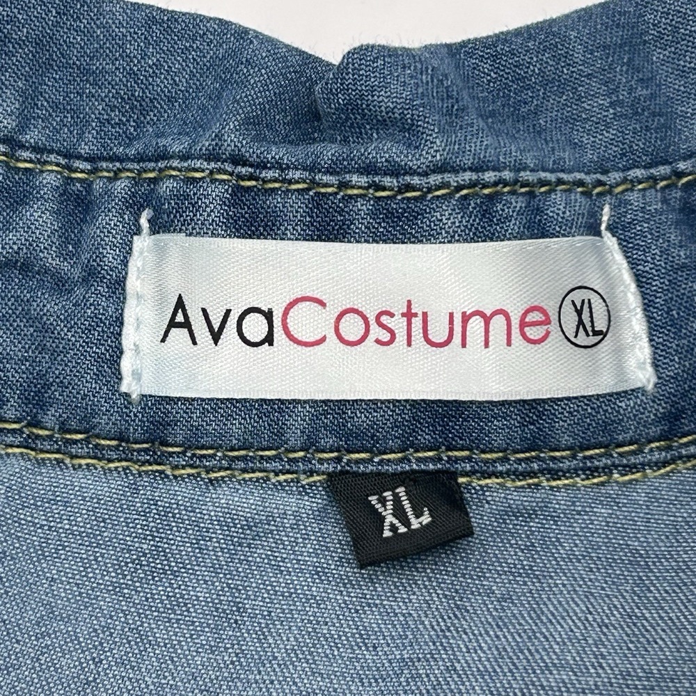AVA COSTUME Women's X-Large Dark Blue Denim Long Sleeve Double Pockets Shirt - Picture 7 of 11